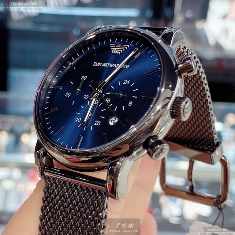 [星晴錶業]ARMANI手錶,44mm,AR00056寶藍色錶面黑錶殼鐵灰色米蘭錶帶款, , large