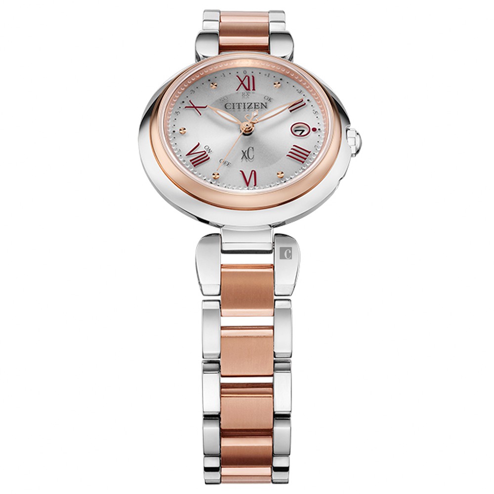 CITIZEN 星辰 XC 鈦金屬光動能電波萬年曆女錶 ES9469-59A, , large