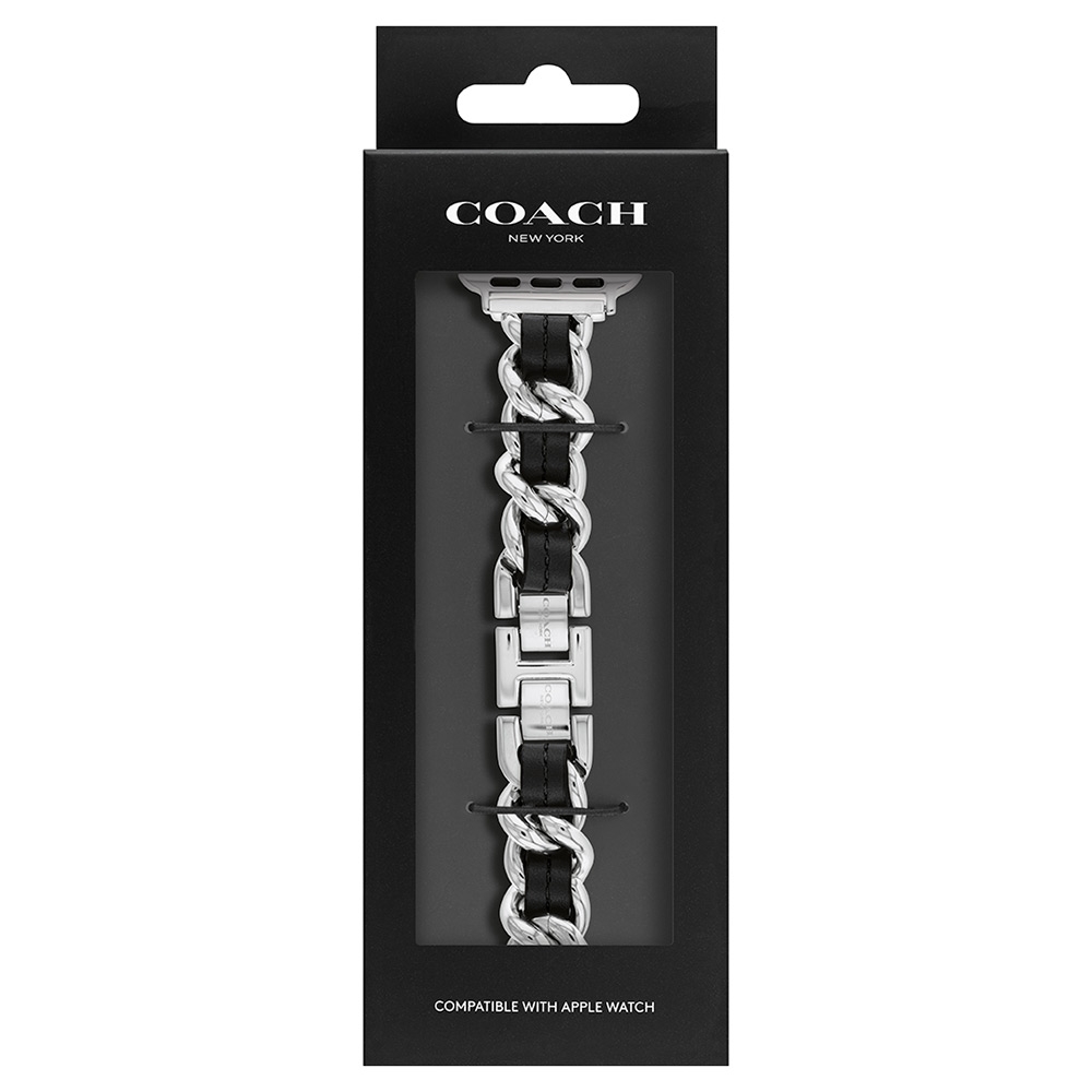 COACH Apple Watch 錶帶 38/41mm 適用 鍊帶結合皮錶帶- 銀x黑(不含手錶), , large