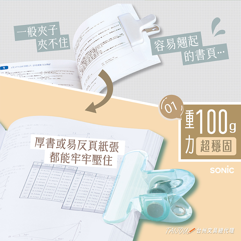 【龍品文創】SONIC  SP-2813 透視加重固頁書夾-BE 光透米 -奶茶 日本公司貨, , large