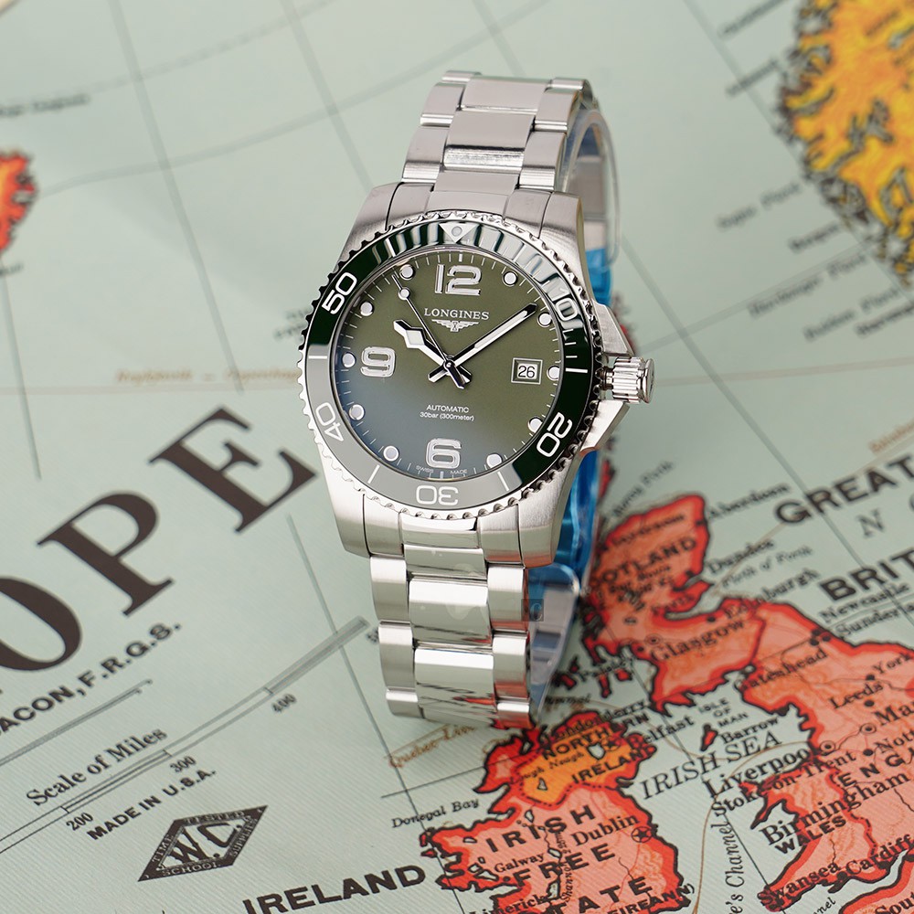 LONGINES 浪琴 深海征服者浪鬼陶瓷潛水機械錶-綠x銀/43mm L37824066, , large