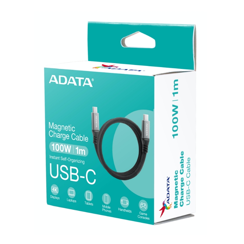 【ADATA 威剛】USB-C to USB-C 黑色 Magnetic Cable 100W 1M 磁吸 收納 編織 充電傳輸線, , large