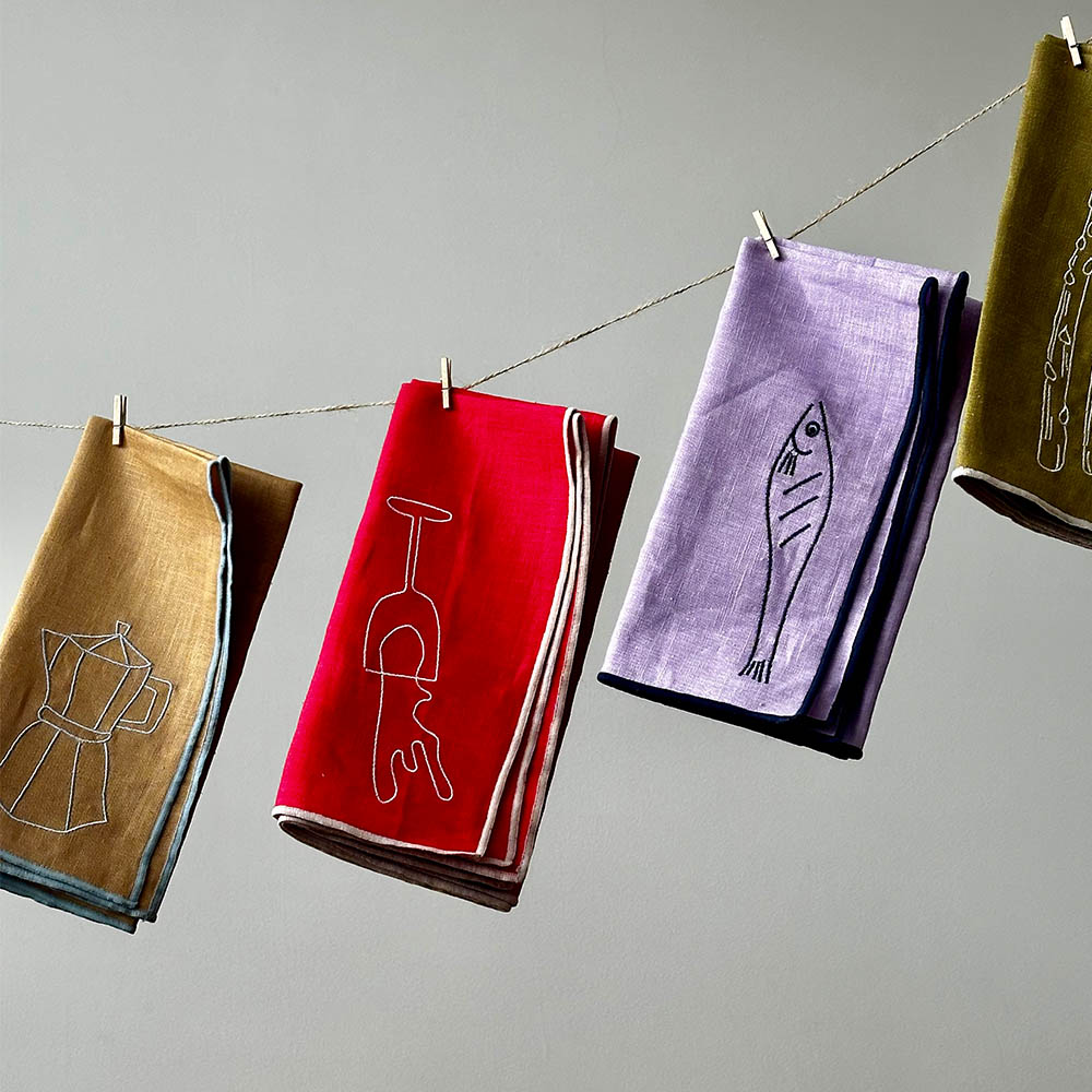 Embroidered Napkins-Fish, , large