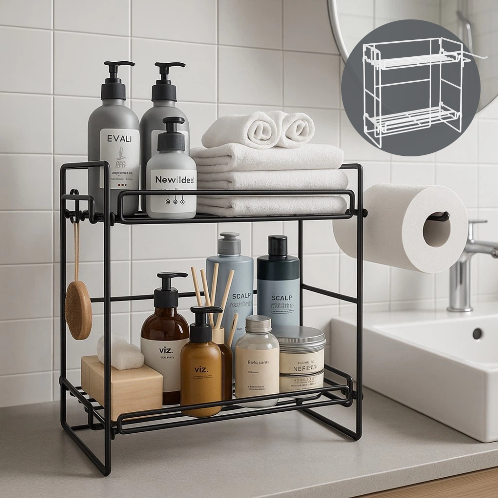 【A&R】雙層浴室雙用收納置物架 兩色任選, , large