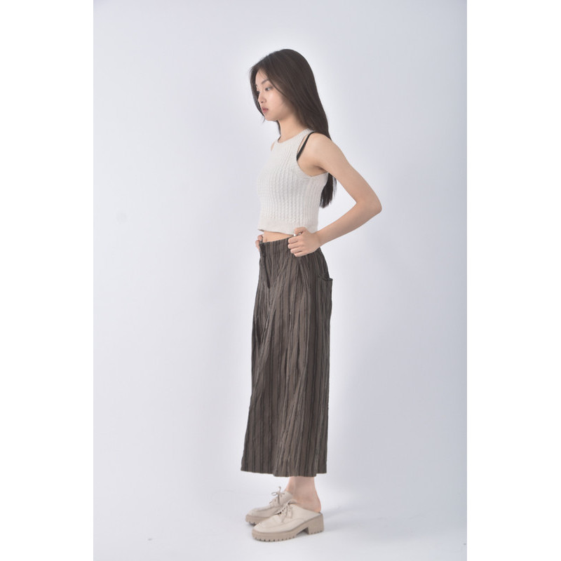 (2XL) moss club高腰質感條紋綠色長褲二手衣, , large