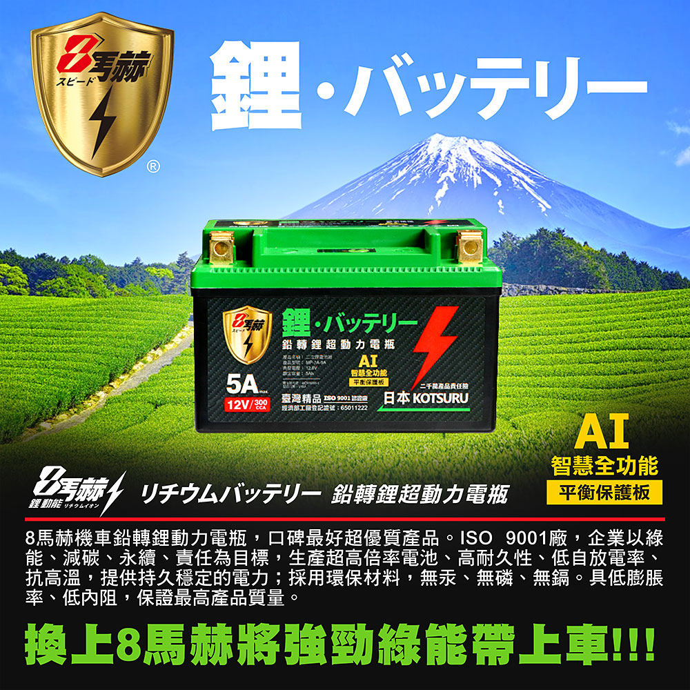 【KOTSURU】MP-7A 8馬赫 鉛轉鋰超動力機車電瓶 鋰鐵啟動電池 12V 300CCA, , large