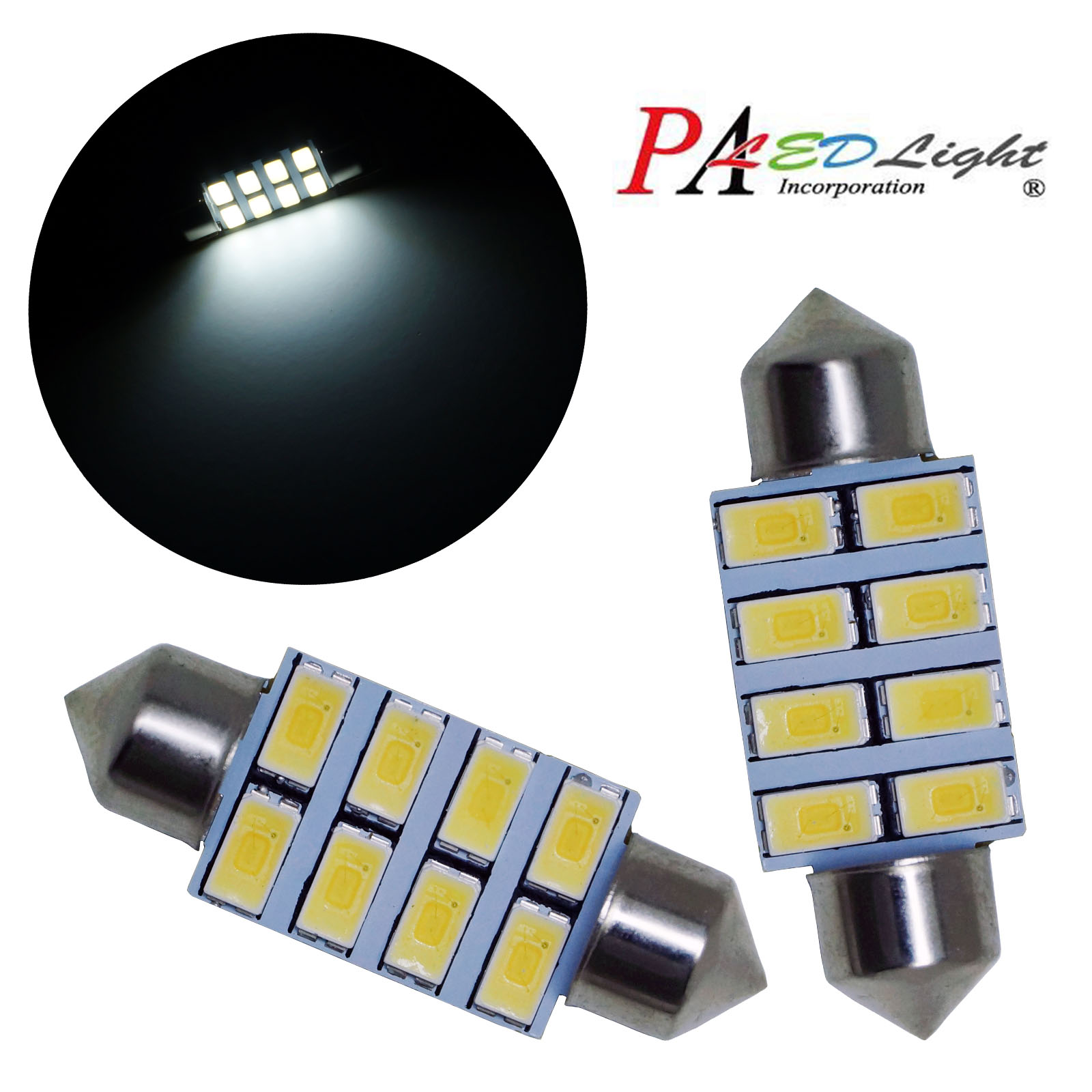 [PA LED] 雙尖 36MM  8晶 5630 SMD LED 室內燈 閱讀燈 化妝燈 牌照燈 行李箱燈 白光, , large