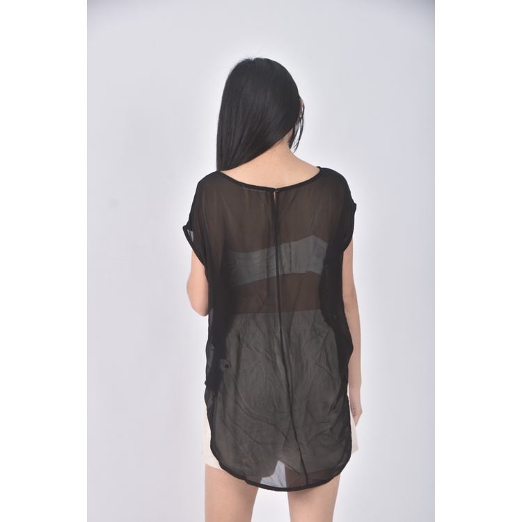 (M) lativ質感黑色短袖上衣二手衣, , large