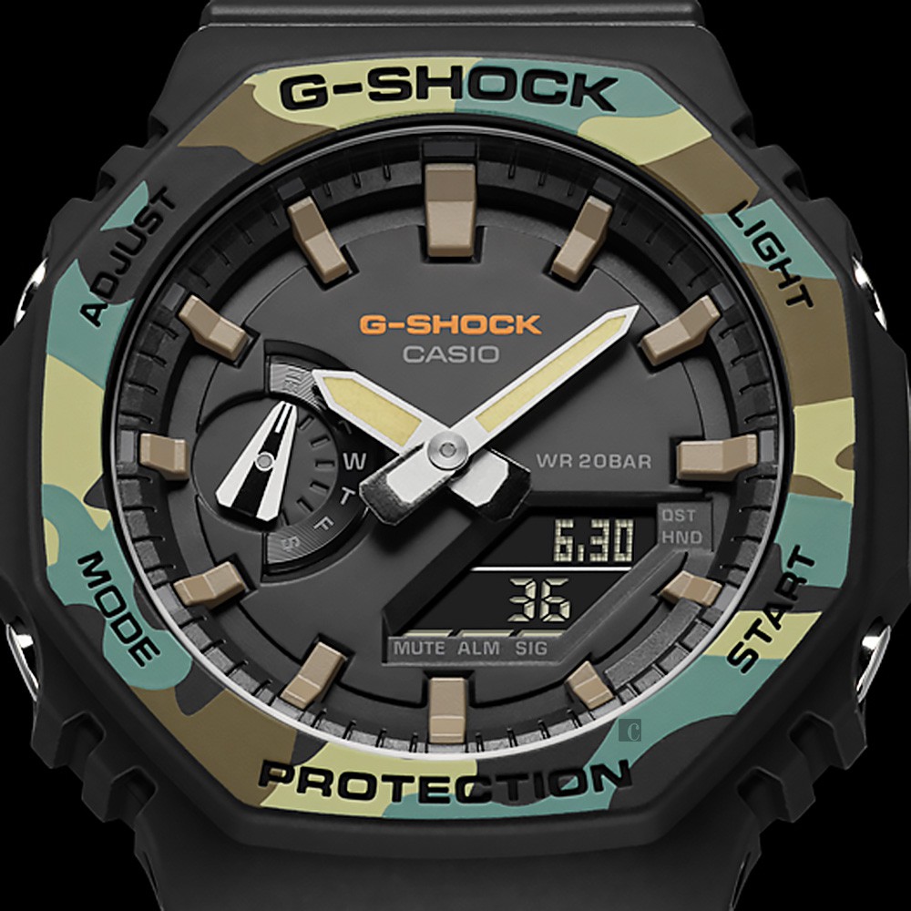 CASIO 卡西歐 G-SHOCK 街頭軍事系列 八角 電子錶-迷彩綠 GA-2100SU-1A, , large
