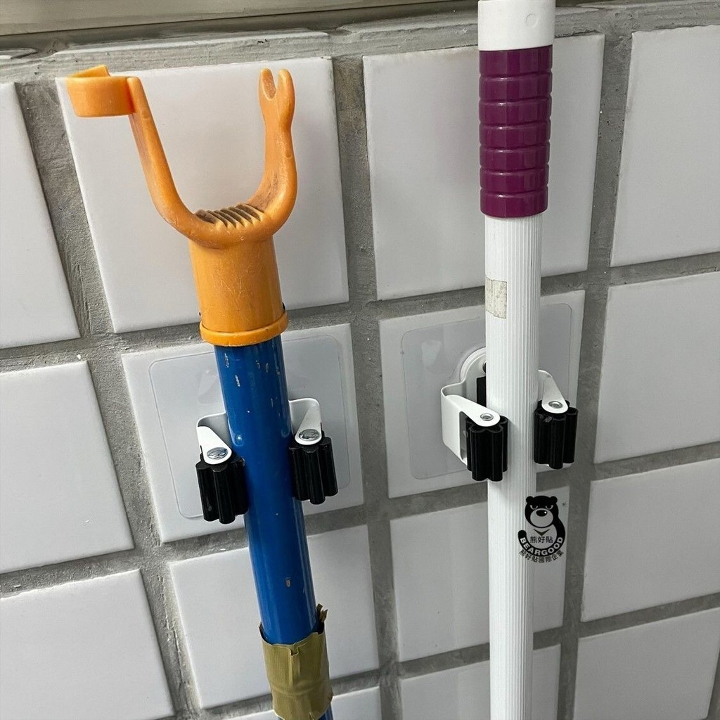 [熊好貼國際]拖把架 掃把架 好神拖 馬桶刷架（ 台灣製造） 壁掛 凹凸紋路牆面可貼（超黏貼) 無痕掛勾 居家收納, , large