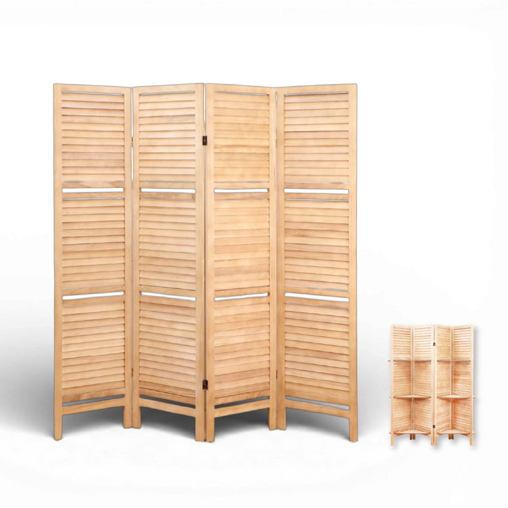 (LOGIS)原木百葉折疊收納屏風(兩色可選) 置物兩用屏風 【PFM-4】, , large