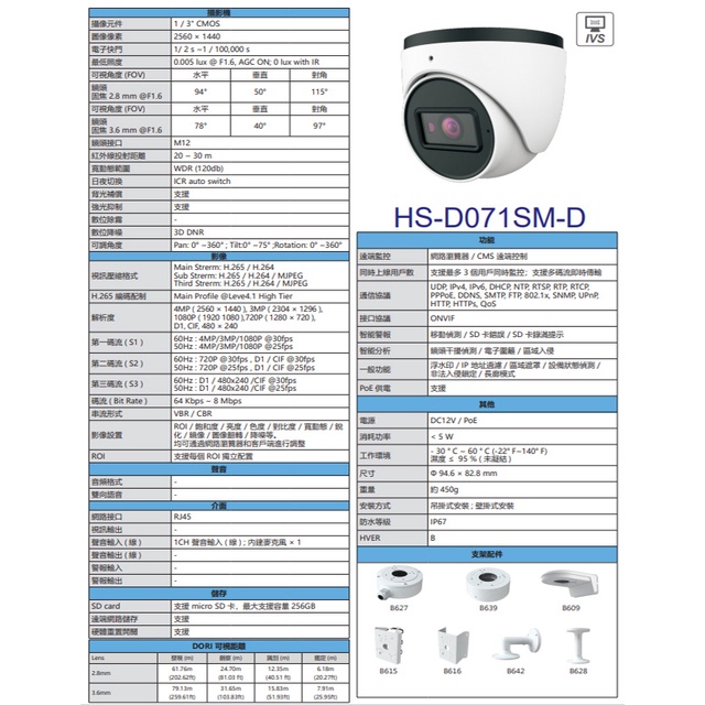 昌運監視器 昇銳 HS-D071SM-D 400萬 紅外線半球網路攝影機 (以D070SJ-D新款升級出貨), , large