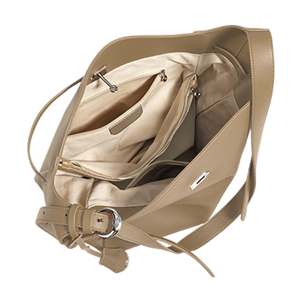 【ZENDAR】限量1折 頂級小牛皮肩背包 汀娜系列 全新專櫃展示品(杏色), , large