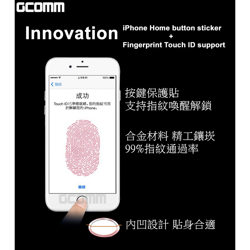 GCOMM Apple iPhone Home 支援指紋辨識 按鍵保護貼 黑底銀邊, , large