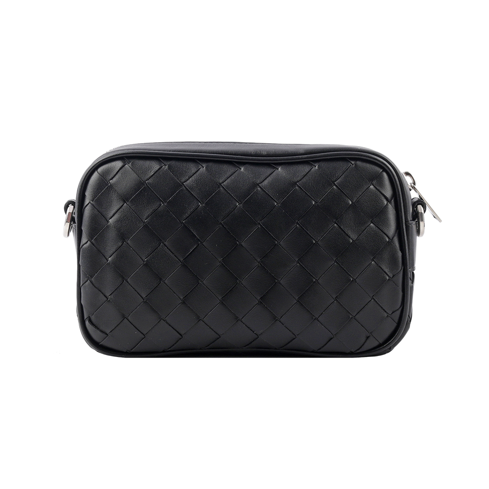 BOTTEGA VENETA Intrecciato 小牛皮編織迷你相機包/黑色, , large