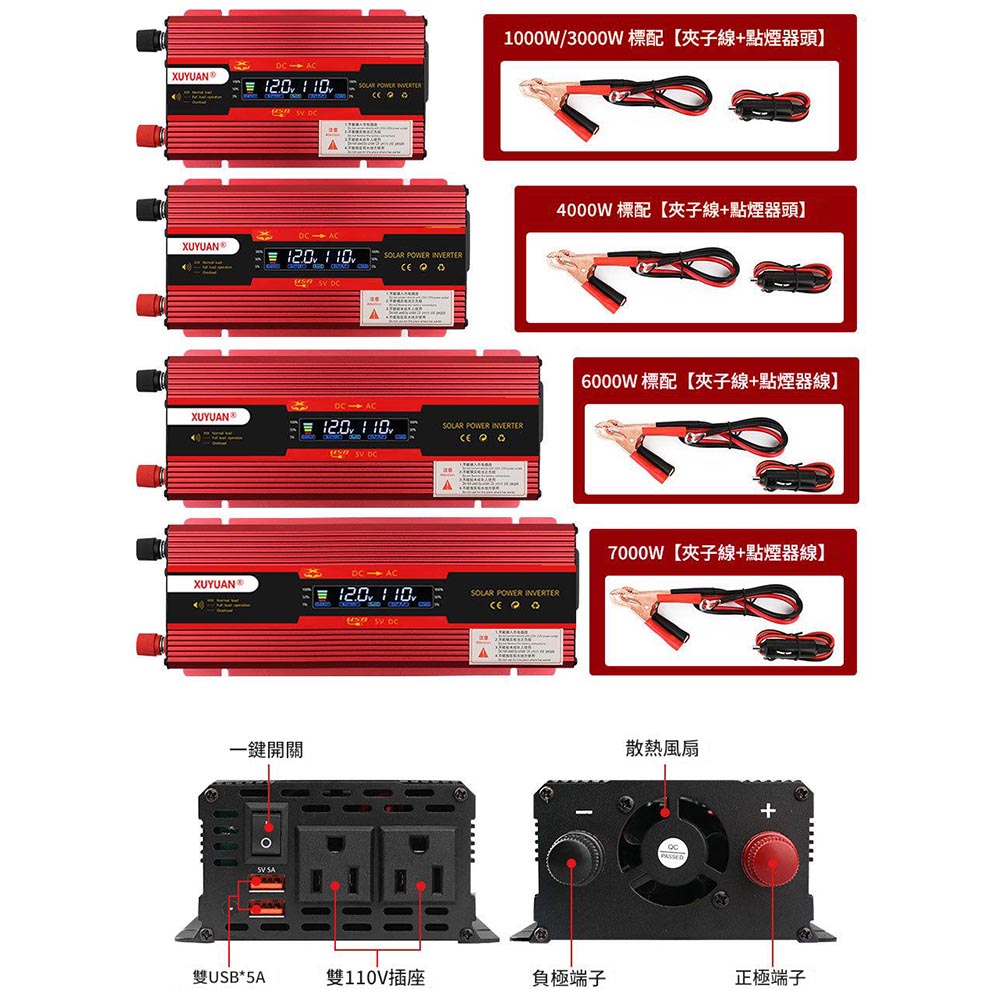 雙插頭車載逆變器-旭緣紅6000W 12V/24V通用款, , large