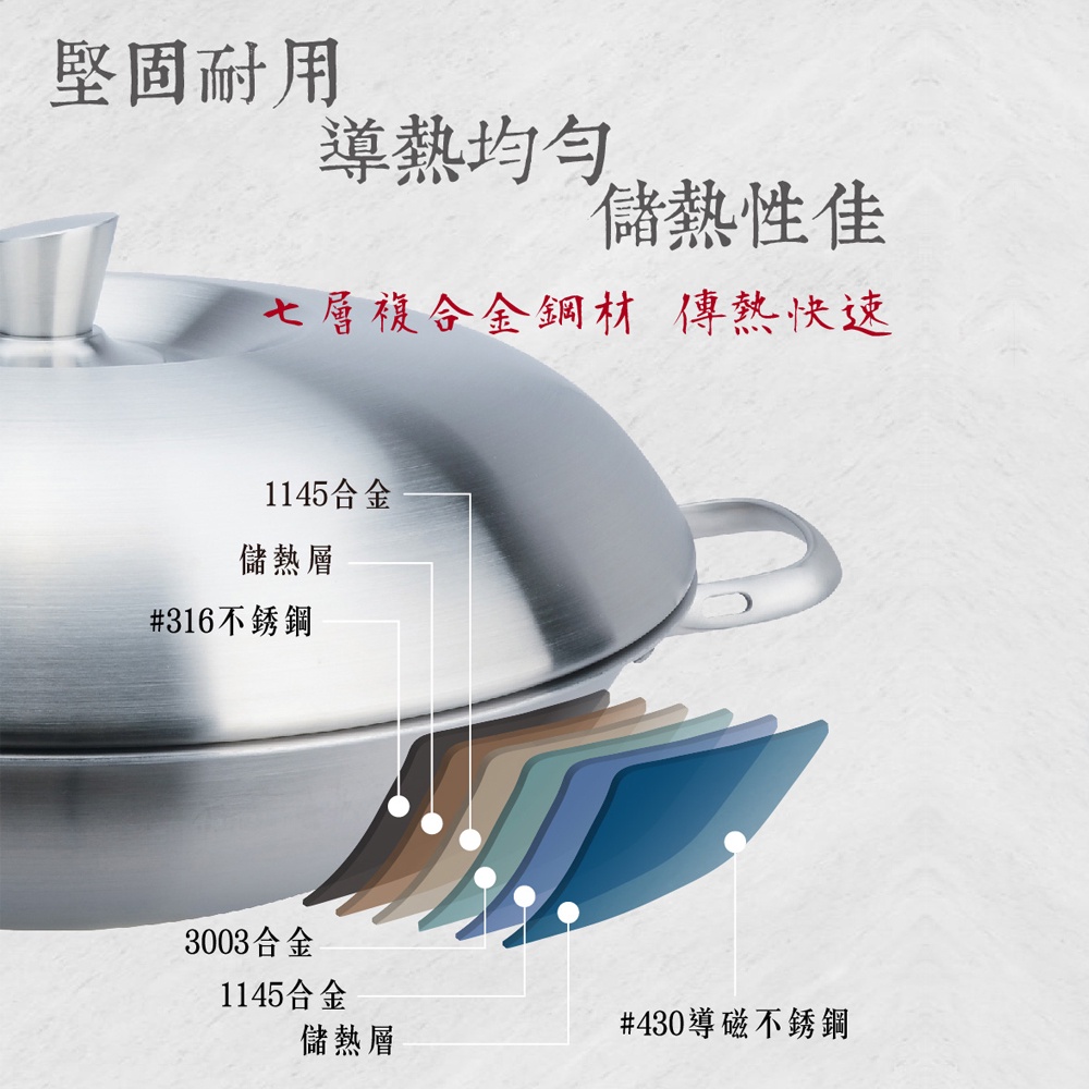 Miyaco 米雅可 典雅316不銹鋼七層複合金炒鍋IH 40cm-Leidea樂德兒, , large