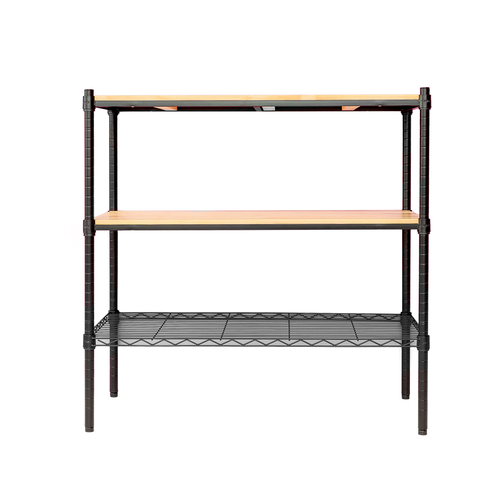 【Y HOUSE】90x45x90 cm pine three-layer storage rack rack iron rack - black wood, , large