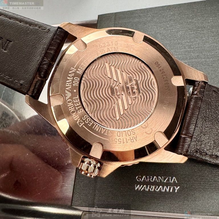 [星晴錶業]ARMANI手錶,42mm,AR00047寶藍色錶面玫瑰金錶殼咖啡色真皮皮革錶帶款, , large