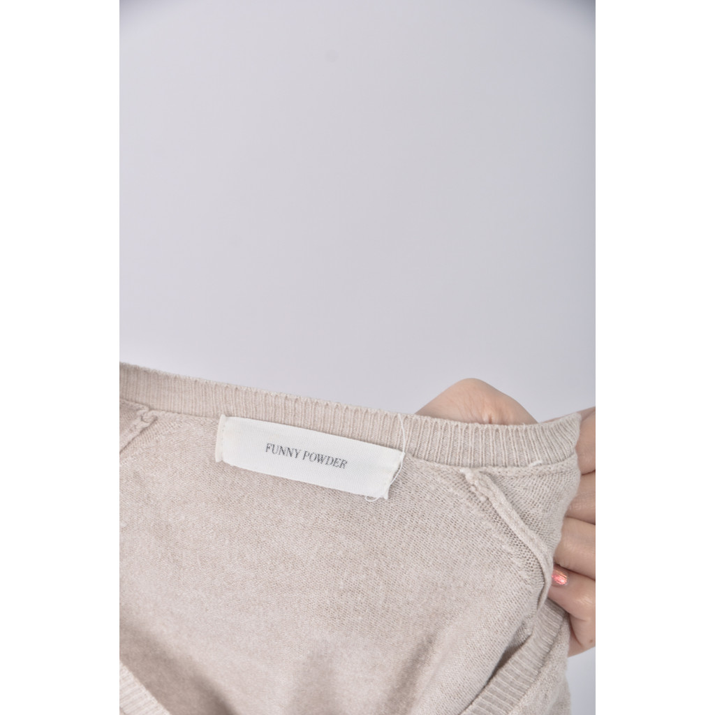 (2XL) funny powder韓牌Ｖ領杏色長袖上衣二手衣, , large