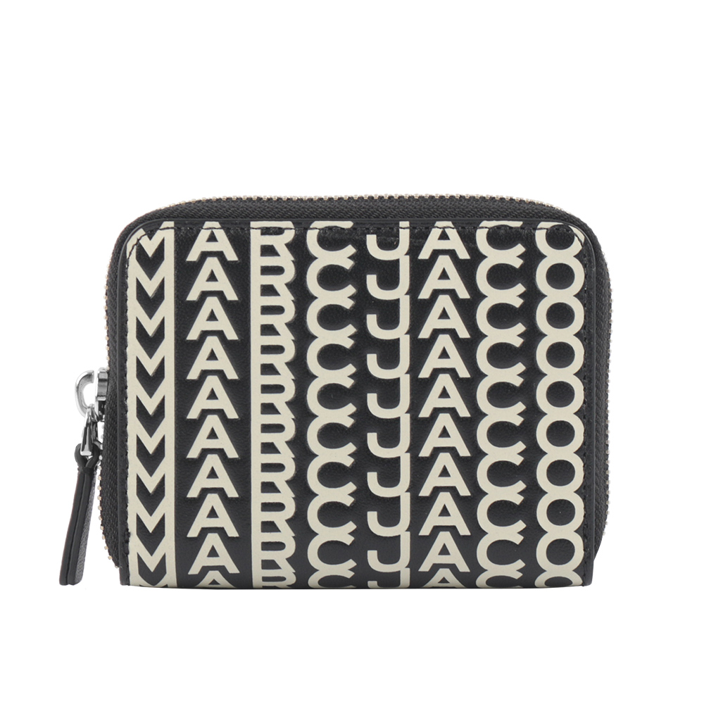 MARC JACOBS THE MONOGRAM 小羊皮滿版ㄇ形拉鍊卡夾/零錢包/黑色/白色, , large