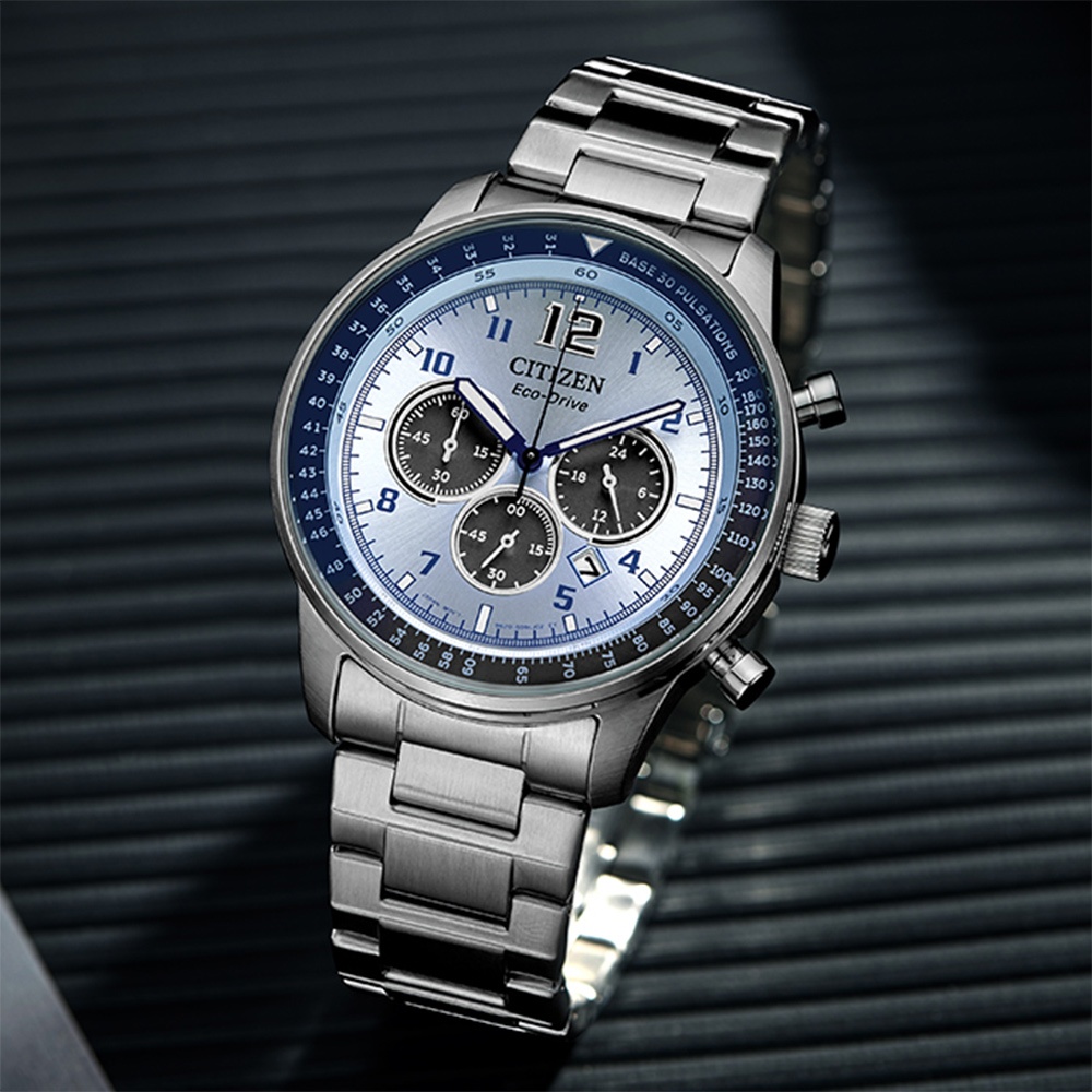 CITIZEN 星辰 光動能三眼計時手錶 CA4500-83M, , large