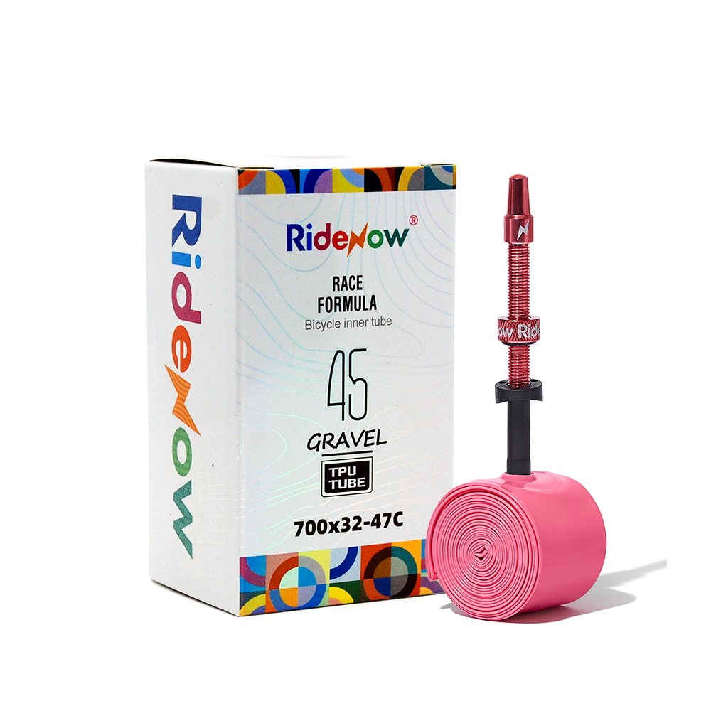 [RIDENOW] TPU無毒環保超輕量公路自行車內胎 金屬氣嘴-45g 粉色 45mm 700x32-47C (礫石/公路/休閒/運動), , large