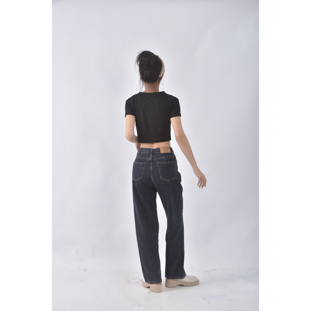 (S) vegetable高腰丹寧牛仔素面藍色長褲二手衣, , large