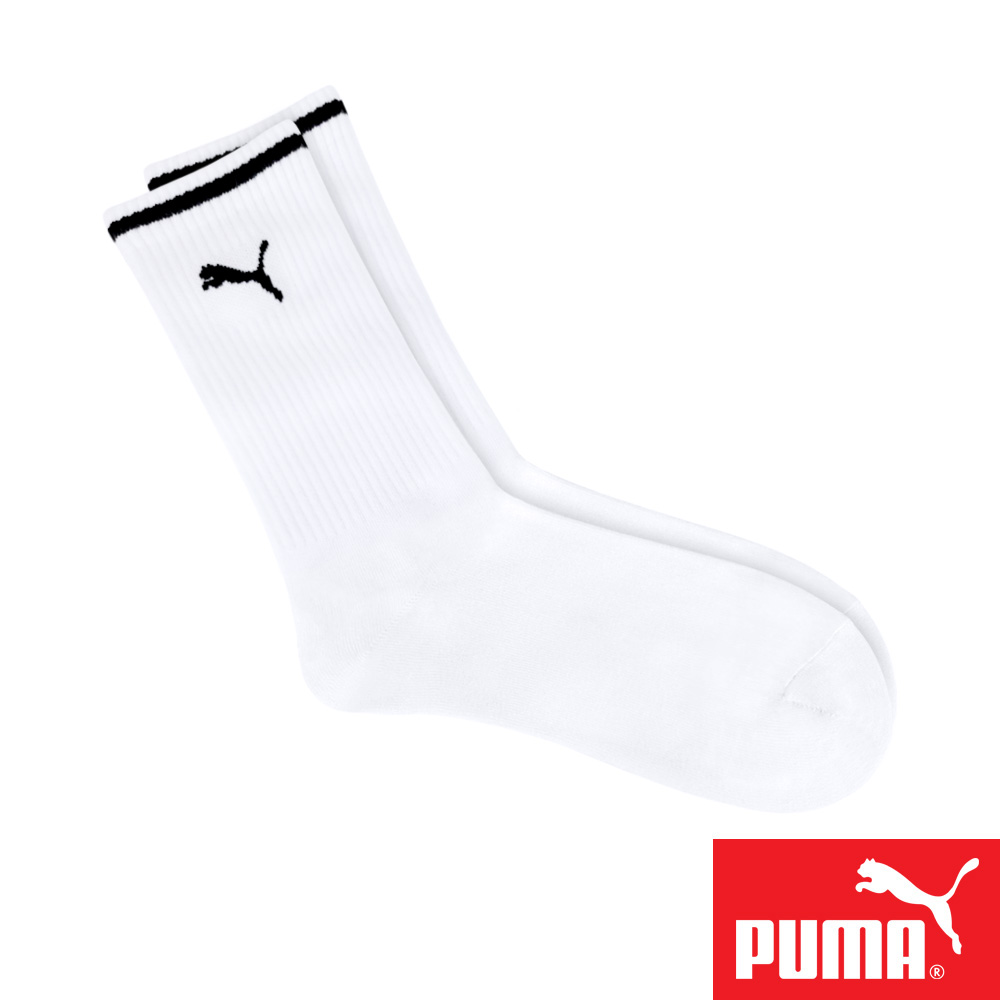 PUMA 男女款中筒襪1雙裝 彪馬 跳豹 男襪 女襪 襪子 運動襪 小腿襪 棉襪 柔軟 棉質 舒適 高彈 耐磨 黑 白, 白,35-38(EU)/23-25(cm), large