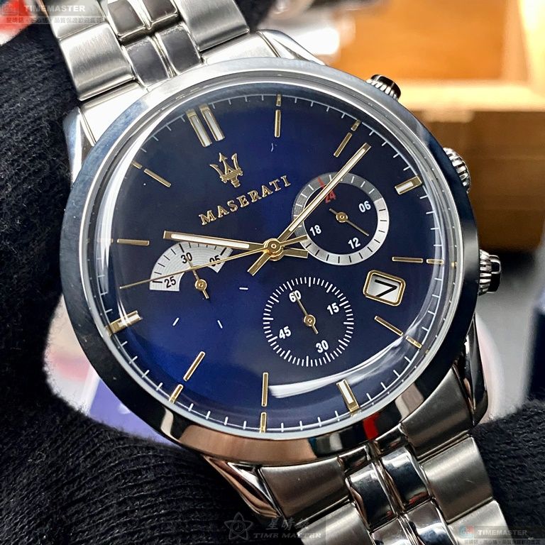 [星晴錶業]MASERATI手錶,42mm,R8873613001寶藍色錶面銀錶殼銀色精鋼錶帶款, , large