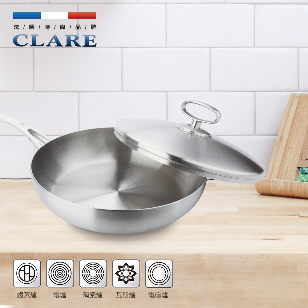 CLARE 可蕾爾 晶鑽316不鏽鋼七層複合金炒鍋附蓋 36cm單把 附蓋-Leidea樂德兒, , large