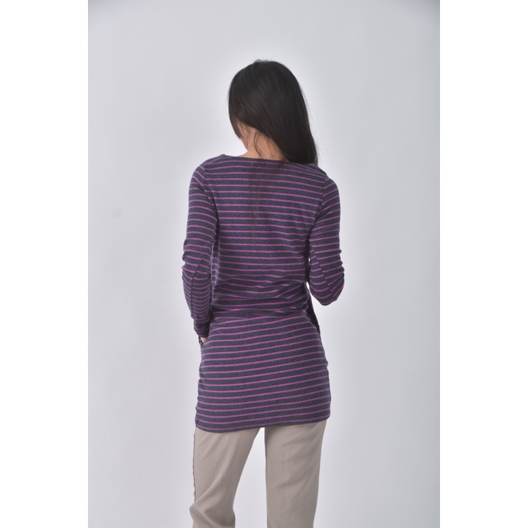 (S) q條紋紫色長袖上衣二手衣, , large