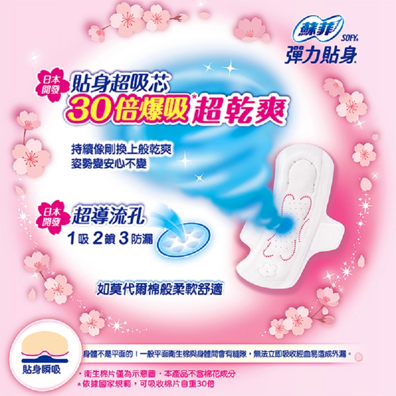 蘇菲彈力貼身超薄衛生棉26cm11片4入, , large