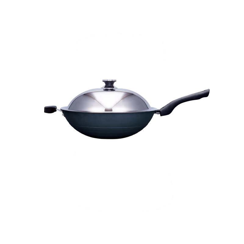 PEARL HORSE Enamel Wok with Lid – 33cm, Single Handle – JA-A-012-033, , large