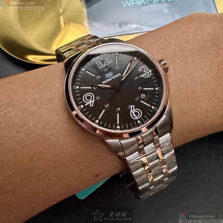 [星晴錶業]WAKMANN手錶,42mm,WA00047黑色錶面銀錶殼金銀相間精鋼錶帶款, , large