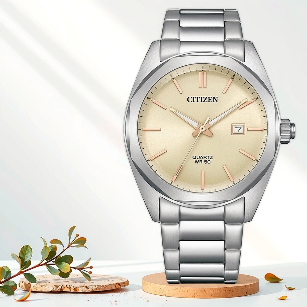 CITIZEN 星辰 限量 紳士日期手錶 送禮-銀x香檳金/41mm BI5110-54B, , large