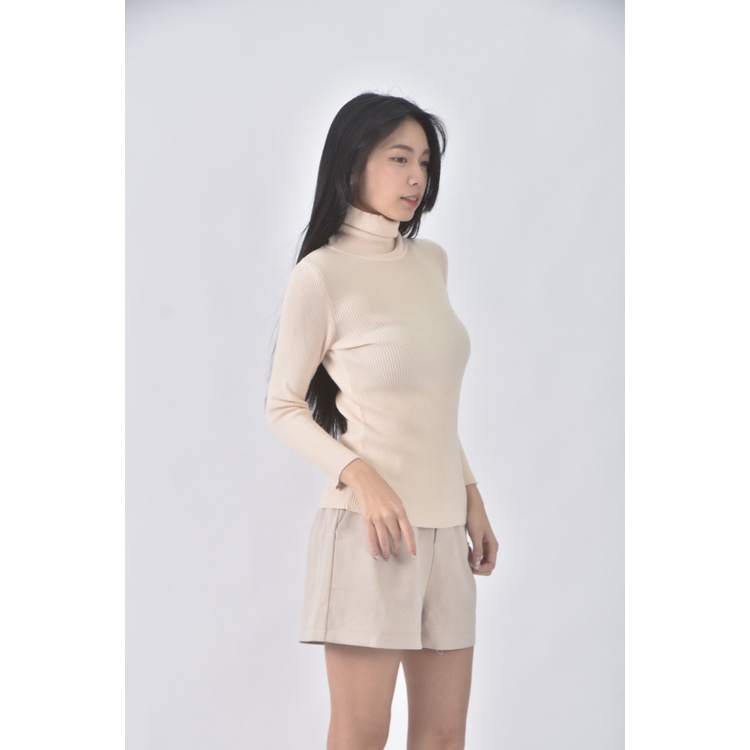 (S) velvet rose質感高領杏色長袖上衣二手衣, , large