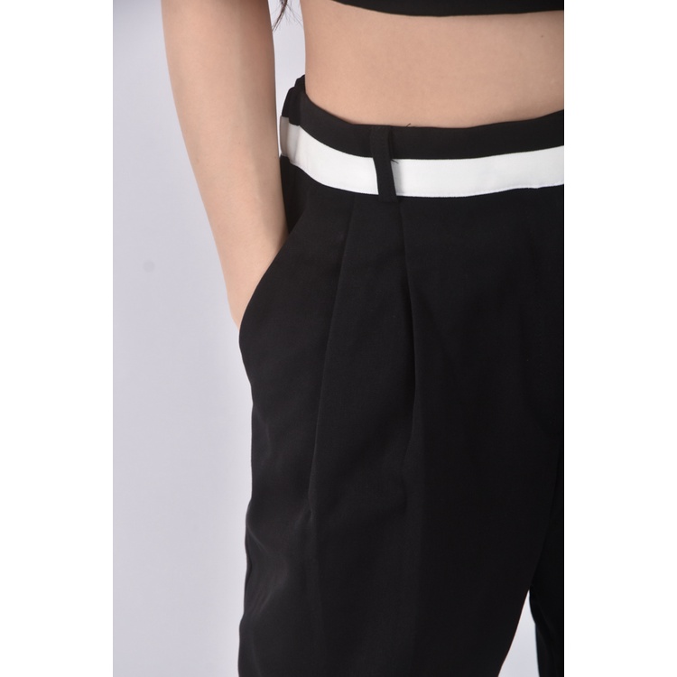 (S) musk高腰質感跳色黑色長褲二手衣, , large