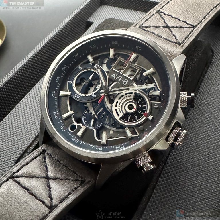 [星晴錶業]新品牌手錶,46mm,AV52664寶藍色機械鏤空錶面銀錶殼深灰真皮皮革錶帶款, , large