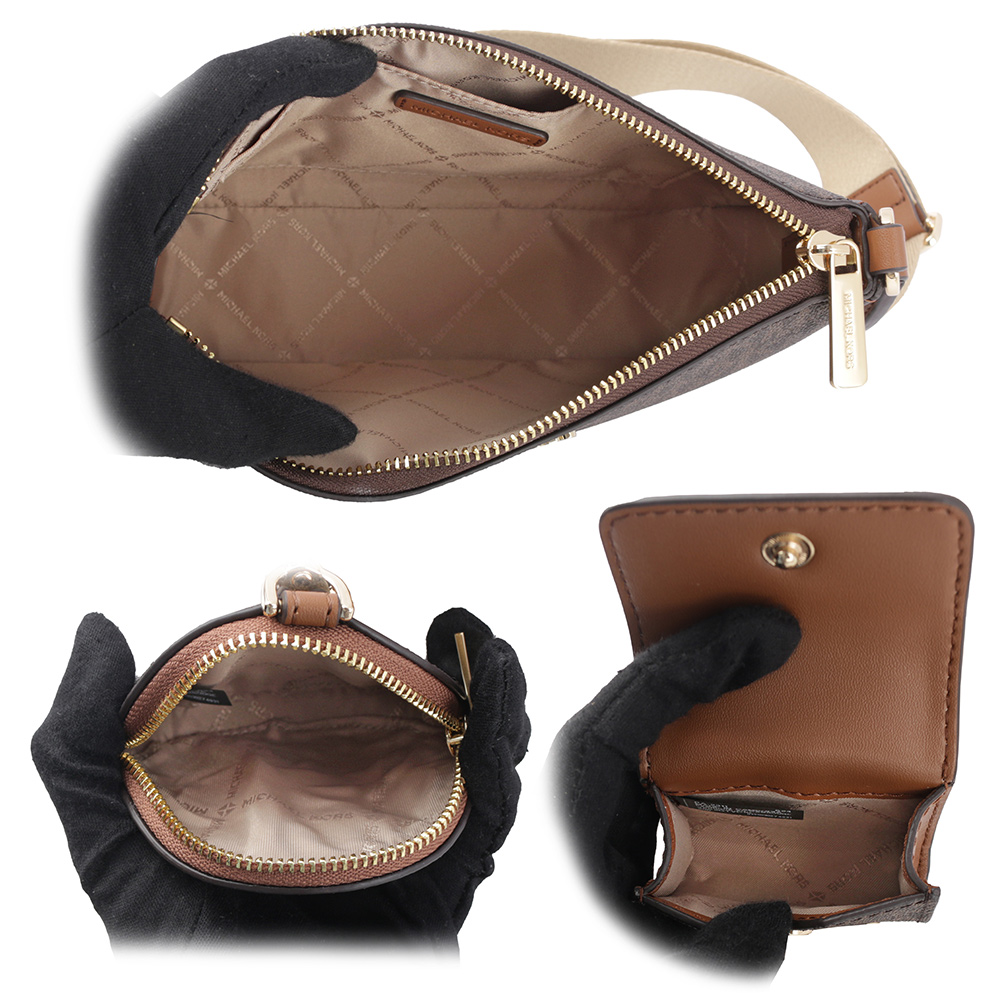 Michael Kors 金字塗層帆布附小袋三合一斜背包/咖啡色, , large