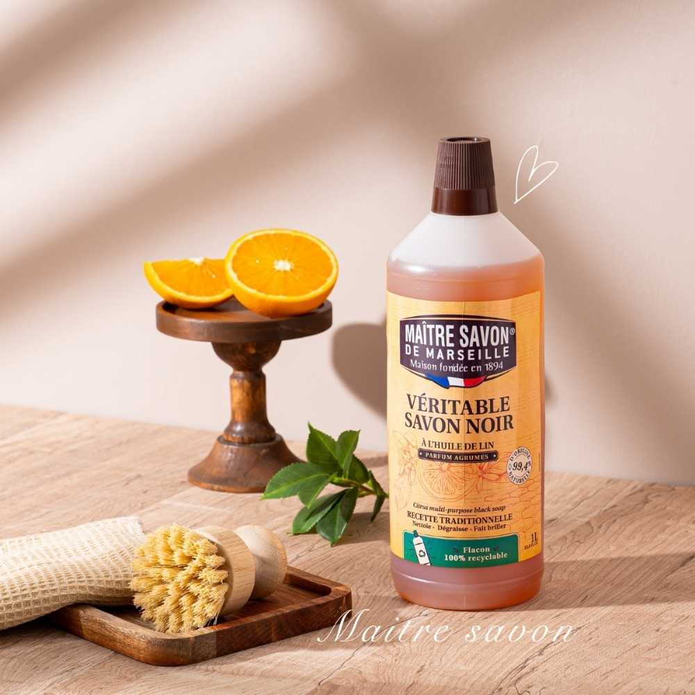 ✔️✔️組合優惠+🍍贈吉祥小物【本野有限公司】法國玫翠思亞麻油黑肥皂1L(柑橘) + 黑肥皂強效家用去汙噴霧 750ML, , large
