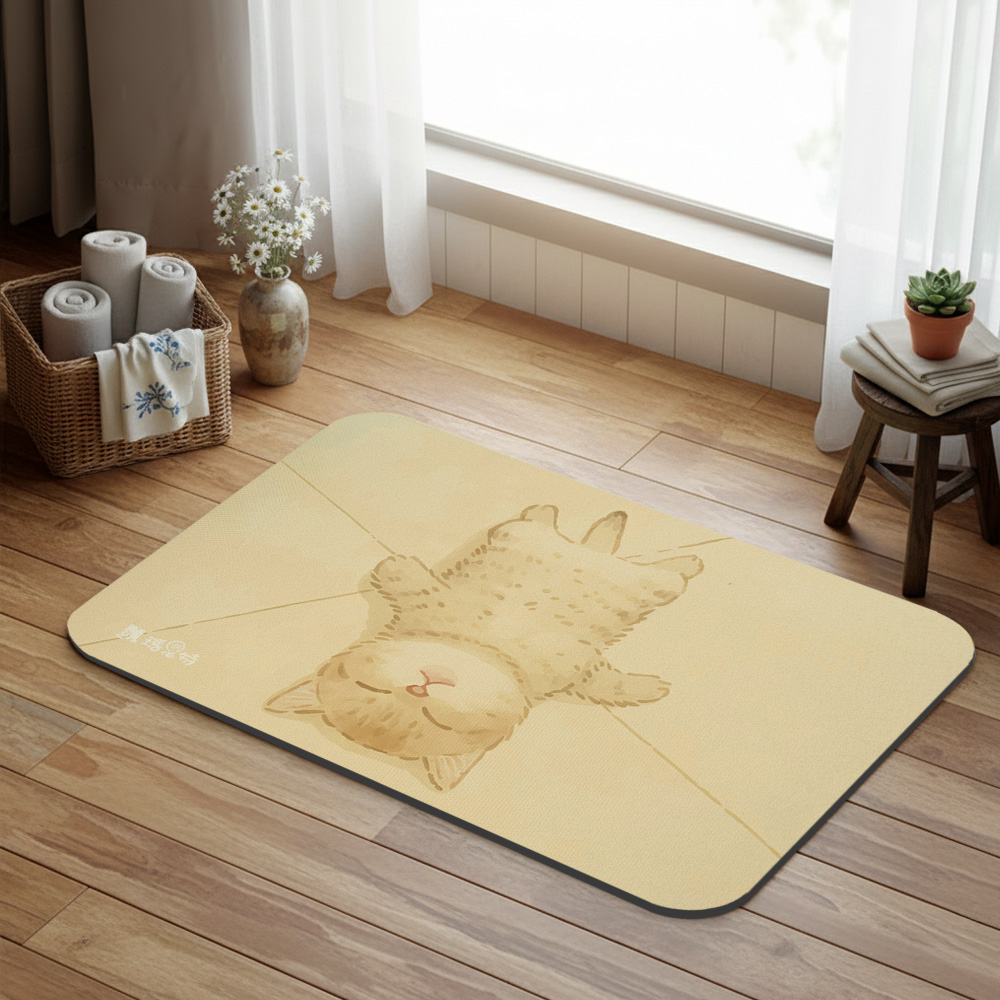 【怪獸】瑪思特 軟式珪藻土吸水地墊 睡癱貓系列 (60x40cm) -躺平貓, , large