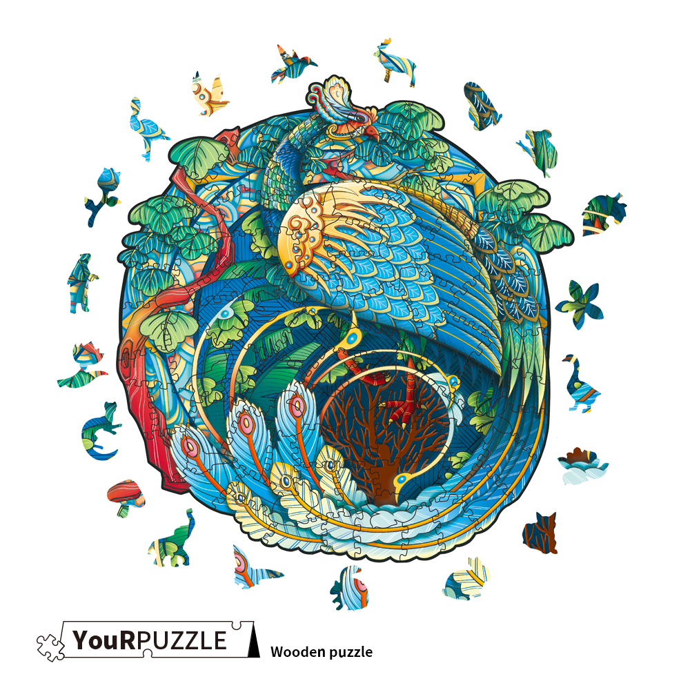 [積木共和國] 【YouRPUZZLE】圓形孔雀(檢驗合格 不規則木製拼圖), , large