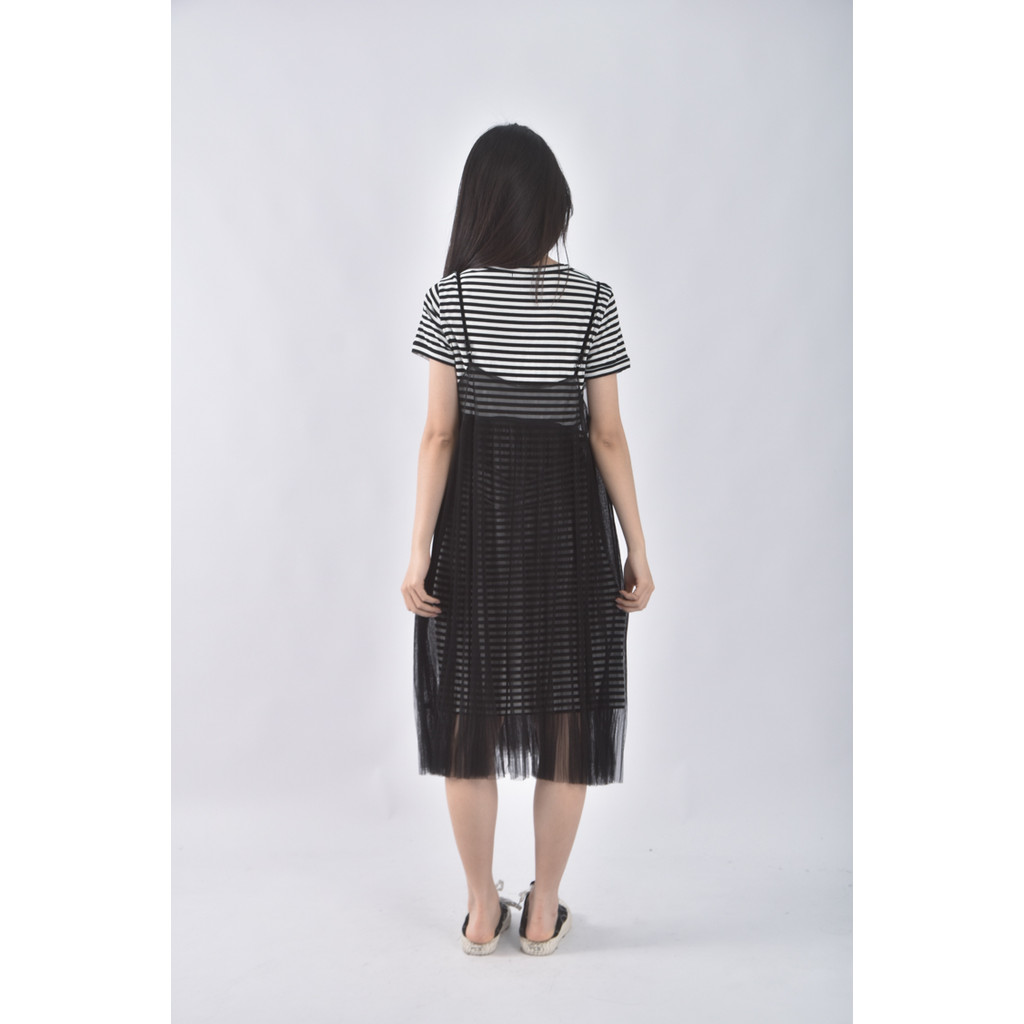 (S) moma質感紡紗格紋黑色洋裝二手衣, , large