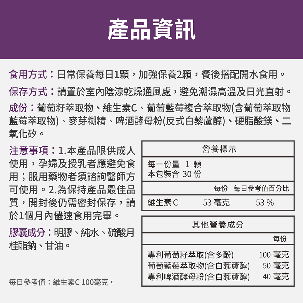 【FJ豐傑生醫】白藜蘆醇-30顆/袋(養顏美容 ｘ 滋補調理), , large