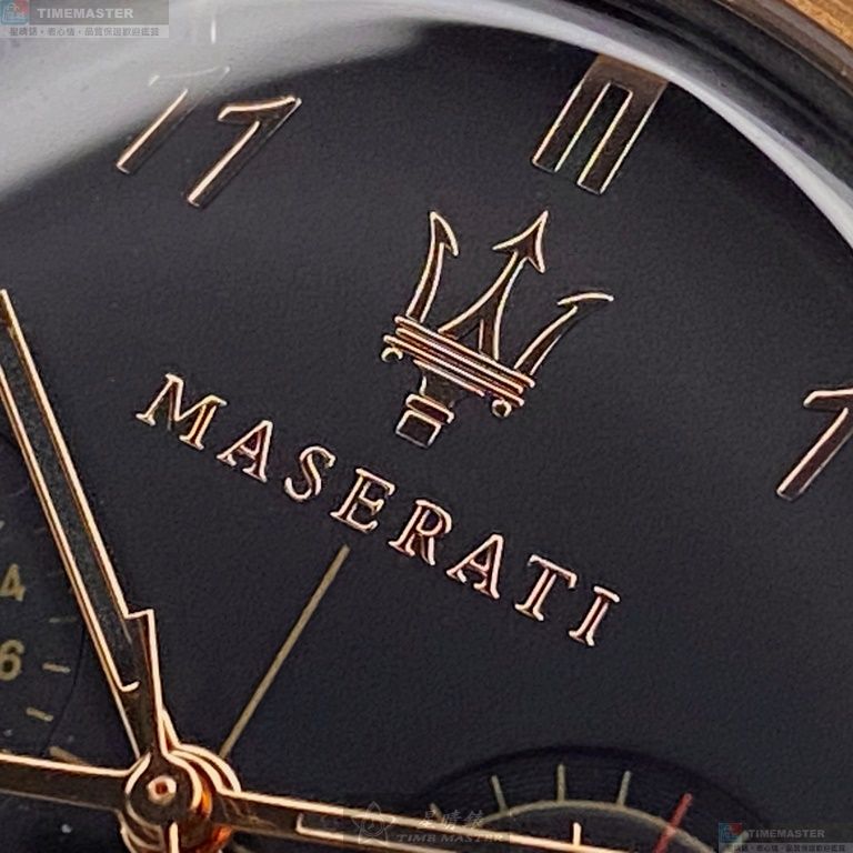 [星晴錶業]MASERATI手錶,42mm,R8871625004黑色錶面玫瑰金錶殼深黑色真皮皮革錶帶款, , large
