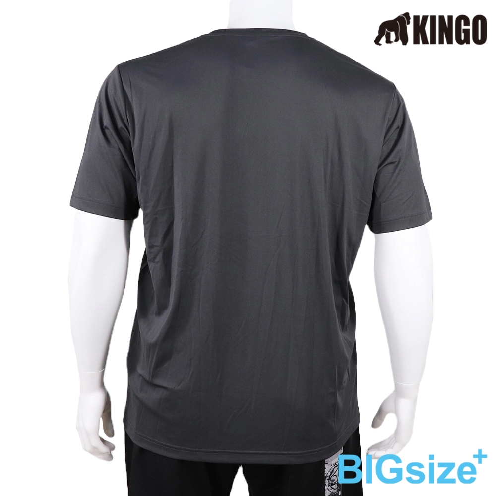 KINGO-大尺碼-男款 排汗 圓領T-深灰-413633, , large