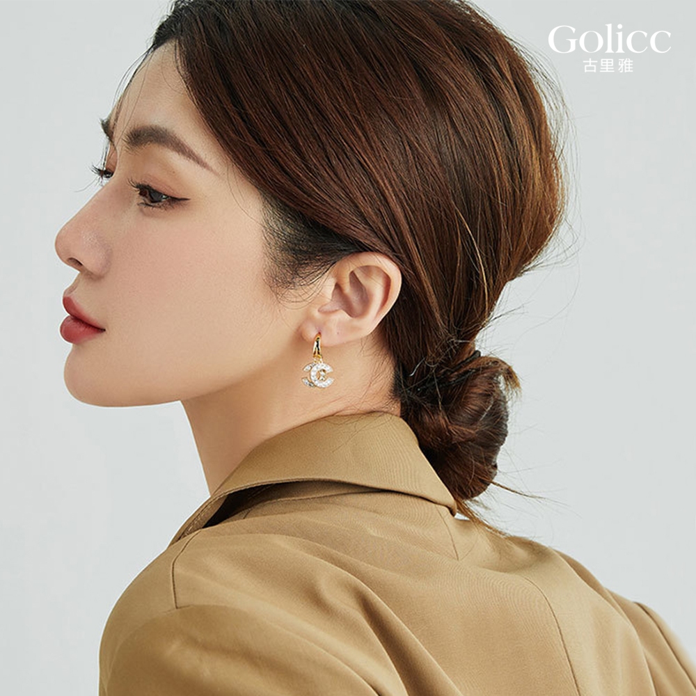 【Gulicc】古莉可 耳環 動人雙C 精緻鋯石時尚耳環, , large