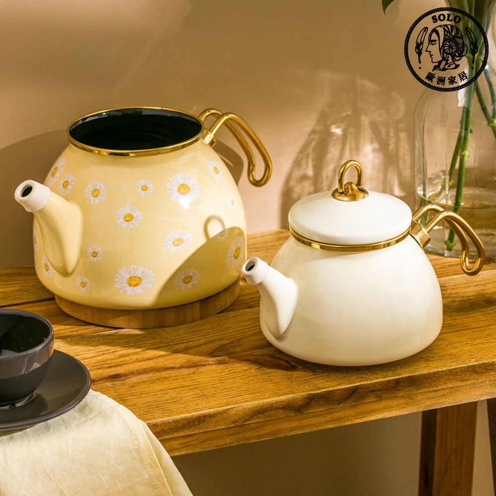 【SOLO Vintage】LCW Home 鄉村雛菊 Enamel Kettle Sub Teapot Set Made in Turkey 1.1L + 2.3L, , large