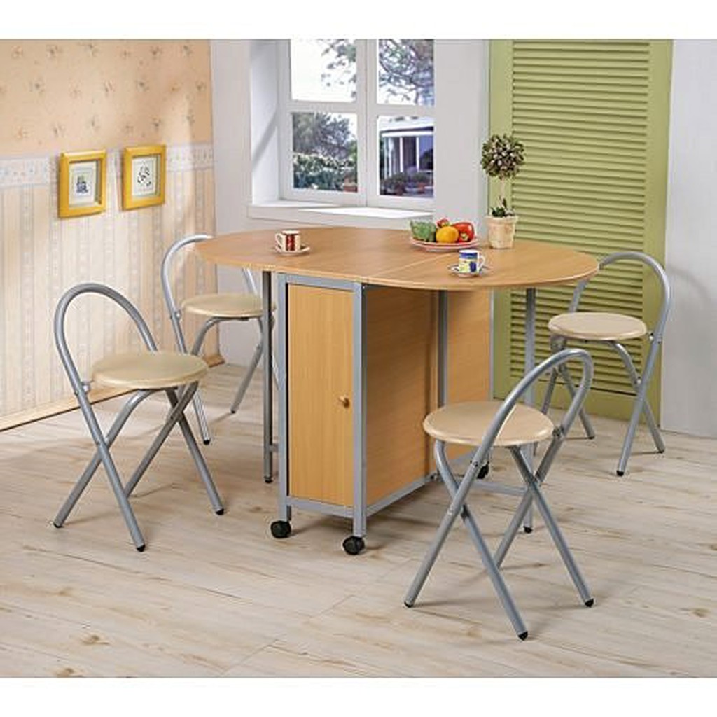 《C&B》橢圓折疊多用途蝴蝶桌椅組(一桌+四椅), , large